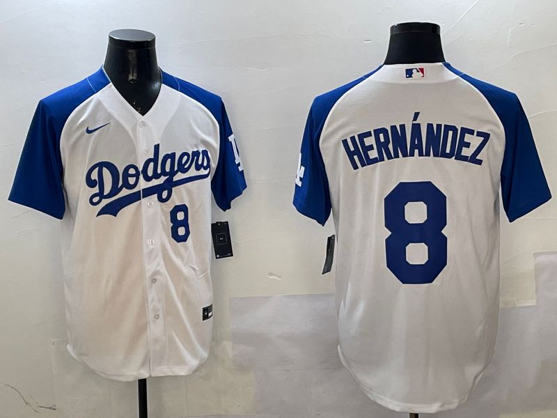 Men Los Angeles Dodgers 8 Hernandez White Blue Fashion Game 2025 Nike MLB Jersey style 10